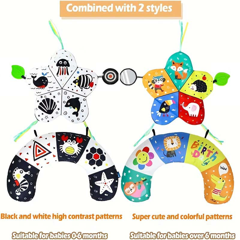 Baby Tummy Time Mat, High Contrast Newborn Foldable Playmat,Indoor Baby Gym Mat With Pillow And Teether For Baby Over 6 Months
