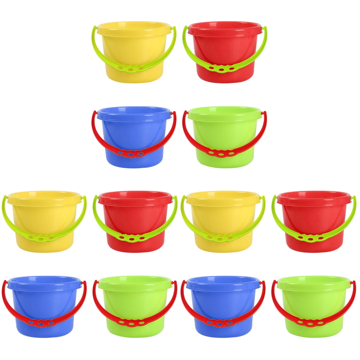 12 Pcs Kids Plastic Bucket Mini Bucket Toy Mini Water Toy Bucket Kindergarten Bucket Toy for Beach Fun (Blue, Red, Yellow, Green Style)