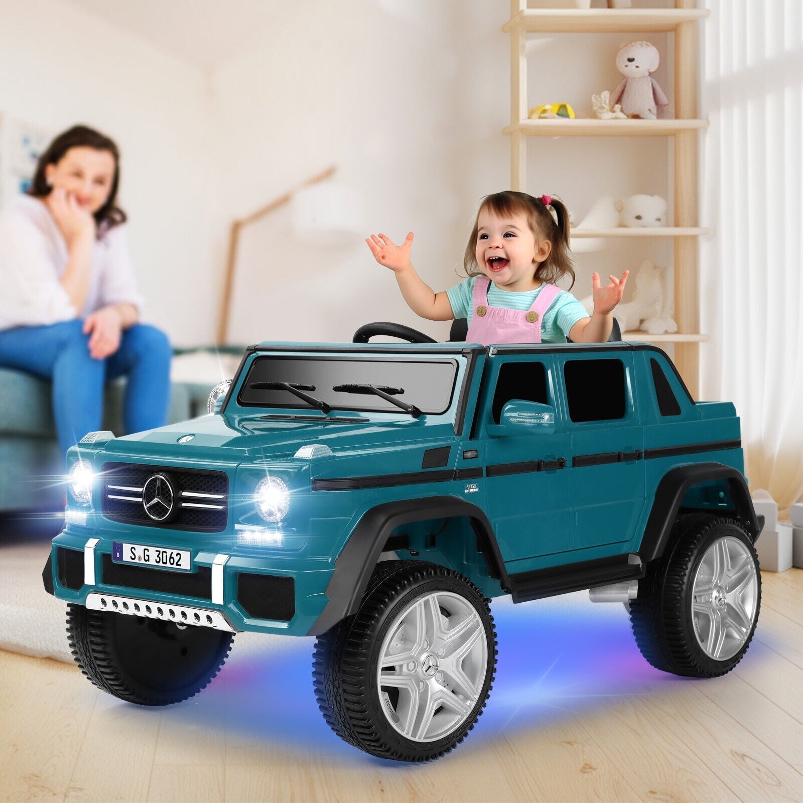 12V Kids Ride on Car 3 Speeds Licensed Mercedes-Benz Electric Toy w/ Bluetooth, Remote Control, LED Lights (Blue)