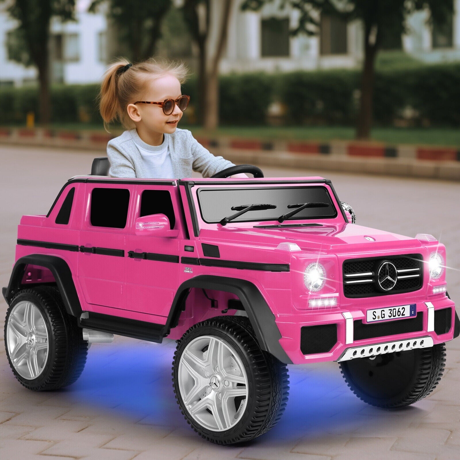 12V Kids Ride on Car 3 Speeds Licensed Mercedes-Benz Electric Toy w/ Bluetooth, Remote Control, LED Lights (Pink)