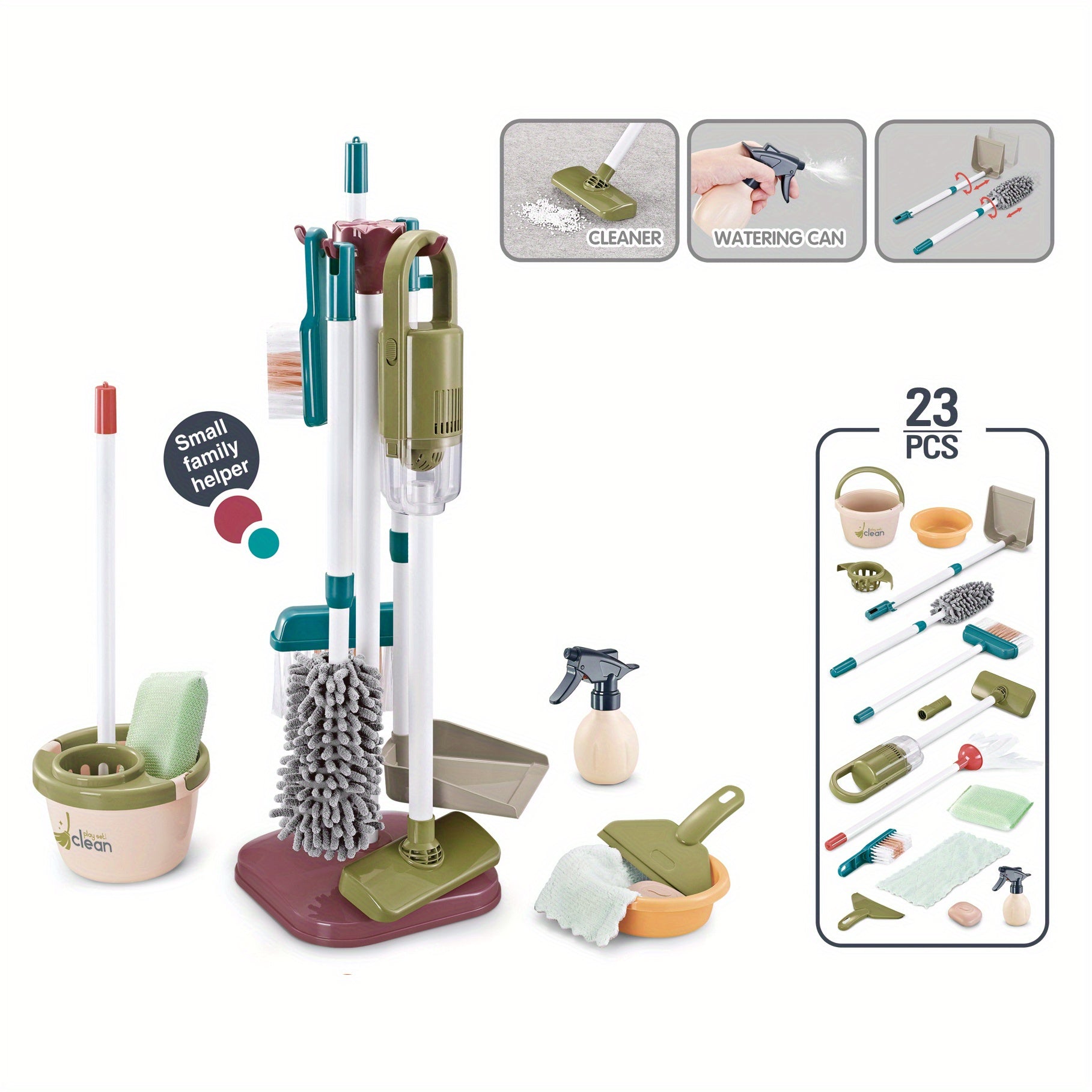 Educational Cleaning Set for Kids - Detachable Pretend Play Set with Real Working Vacuum Cleaner, Broom, Spray Bottle & More!