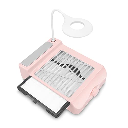 AONOLOVO Nail Dust Collector with Light, Powerful Nail Dust Vacuum Collector Extractor Suction Fan Machine for Acrylic Nails Gel Removal Salon Home Use, Pink