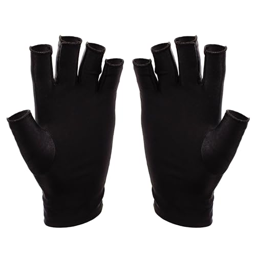 SUNUV UV Light Gloves for Gel Nails, Fingerless Gloves with UV Protection for Gel Manicures, UPF50+ Anti UV Nail Gloves for Nail Techs Black