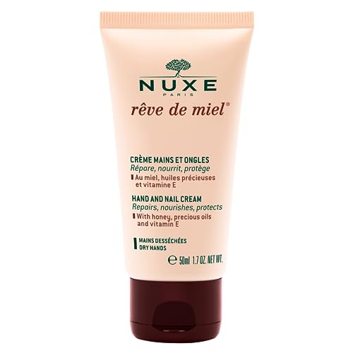 NUXE Rêve de Miel Honey-Infused Hand and Nail Cream - Instant Relief Moisturizer with Shea Butter, Almond Oil & Vitamin E for Dry Cracked Hands,1.7 oz