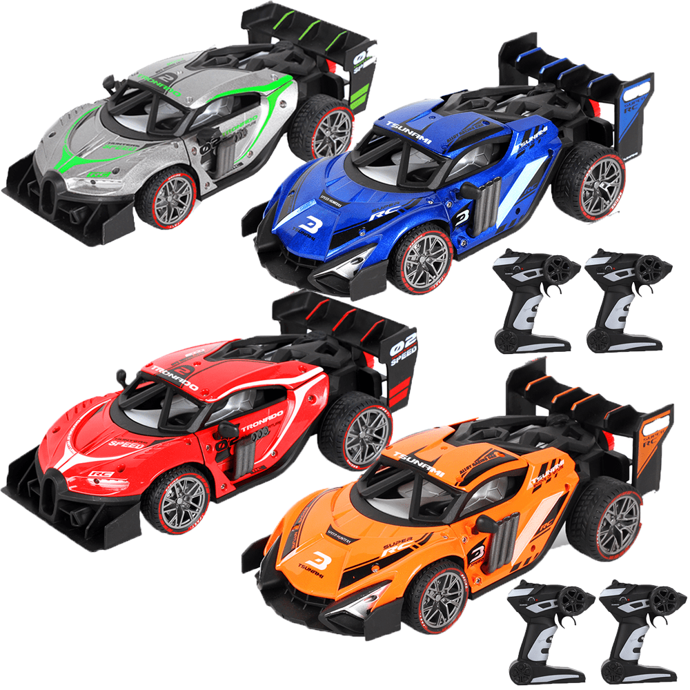 4 Pack Alloy Remote Control Car, 1/18 Scale 2.4g Mhz High-speed Racing Drift Stunt Car, Top Speed 20 Km/h, Waterproof,with One Rechargeable Batteries and Atomization System, Excellent Xmas Gifts