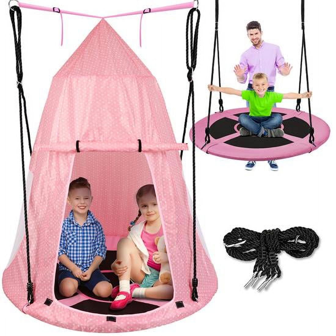 40¡± Hanging Tree Play Tent Hangout for Kids Indoor Outdoor Flying Saucer Floating Platform Swing Treepod Inside Outside House Canopy - Includes Hammock Pod Hang Kit and Swinging Swivel Spinner