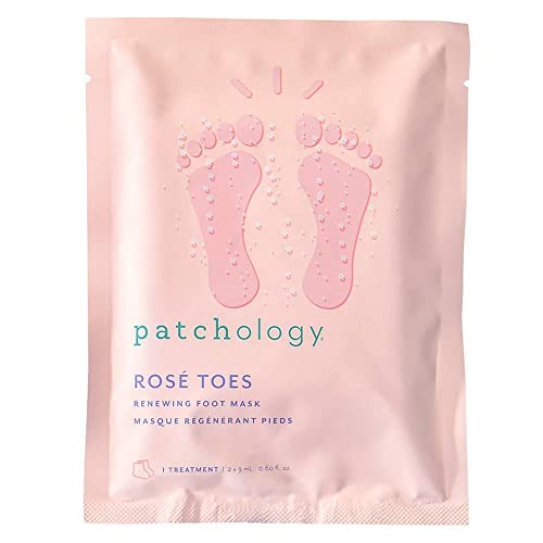 Patchology Rosé Toes - Moisturizing Shea Butter Foot Mask with Strawberry Scent, Foot Booties for Dry Cracked Feet, Disposable Home Spa Socks with Resveratrol, Soothing Foot Care (1 Pair)