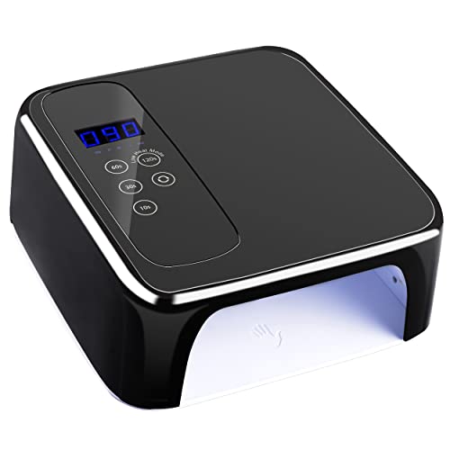LB UV LED Nail Lamp, Rechargeable LED Nail Dryer, 72W Professional Cordless Nail Lamp with 4 Timer Setting Sensor and LCD Display Portable Home and Salon Gel Nail Art Tools (Black)