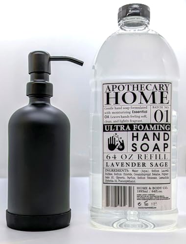 Ignite Your Senses: 64 oz. Lavender Sage Apothecary Hand Soap Refill with Essential Oil + Farmhouse Reusable Glass Bottle - Elevate Your Home & Body!