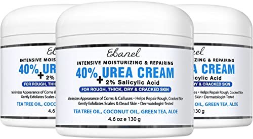 Ebanel Urea Cream 40% plus Salicylic Acid 2%, Foot Cream for Dry Cracked Heels Feet Knees Elbows Hands, Foot Dead Skin Cuticle Callus Remover Toenail Softener, Skin Barrier Repair Cream, 3-Pack