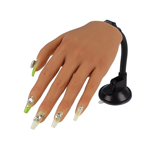 Practice Hand for Acrylic Nails with Stand Bracket, Silicone Fake Hands to Practice Fake Nails Mannequin Hand for Nails Practice and Nail Art Single Left Hand Color 4#