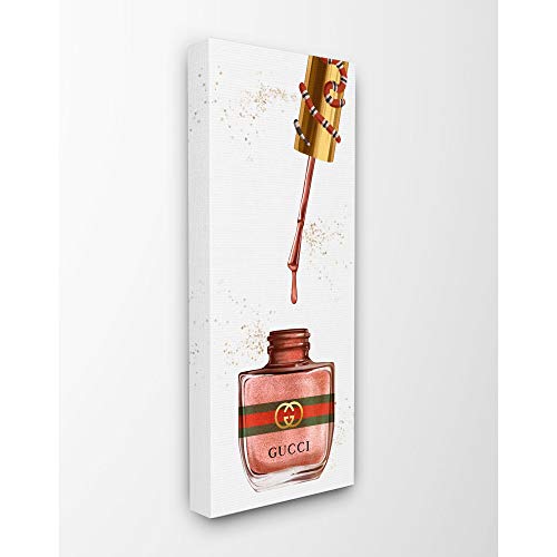 Stupell Industries Makeup Nail Polish Brush Pink Red Gold Fashion, Design by Artist Ziwei Li Wall Art, 10 x 24, Canvas
