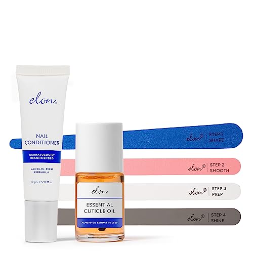 Elon Nail Kit for Healthy Nails – Nail Care Kit Includes Nail Conditioner, Cuticle Oil for Nails & Nail File Set - Manicure Set for Nail Strengthening and Moisturizing of Damaged Nails and Cuticles