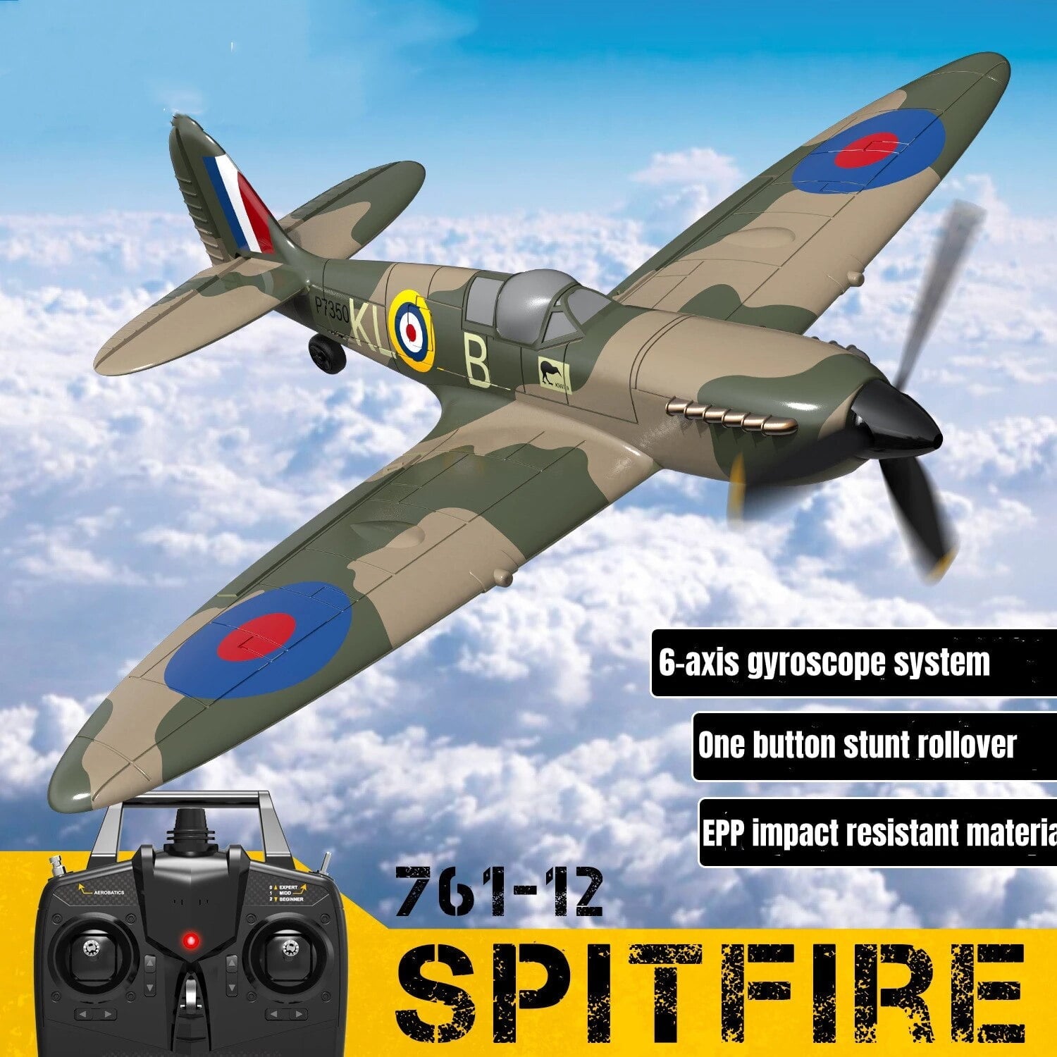 2.4G 4CH Remote Control Airplane Spitfire 761-12 Aircraft RC Toys EPP Foam Glider 6-Axis 400mm Wingspan