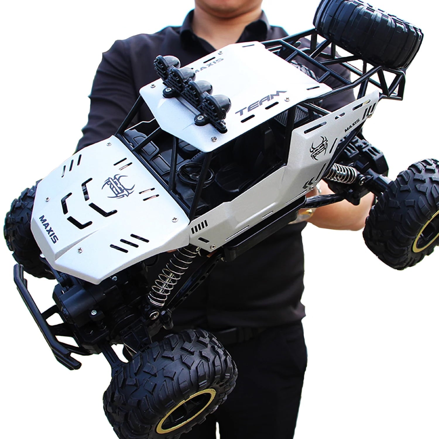 4DRC 1:12 Rc Car,off Road Truck Remote Control Car Metal Shell 2.4G 4WD,with 2 Batteries ,Cars for Boys& Gift for Kids,Silver