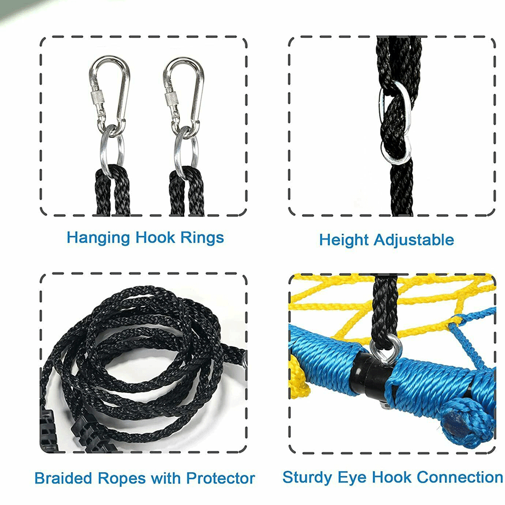 40 Inch Spider Web Tree Swing Round Outdoor Swing With Durable Adjustable Hanging Ropes Easy Install For Kids Capacity 660lbs