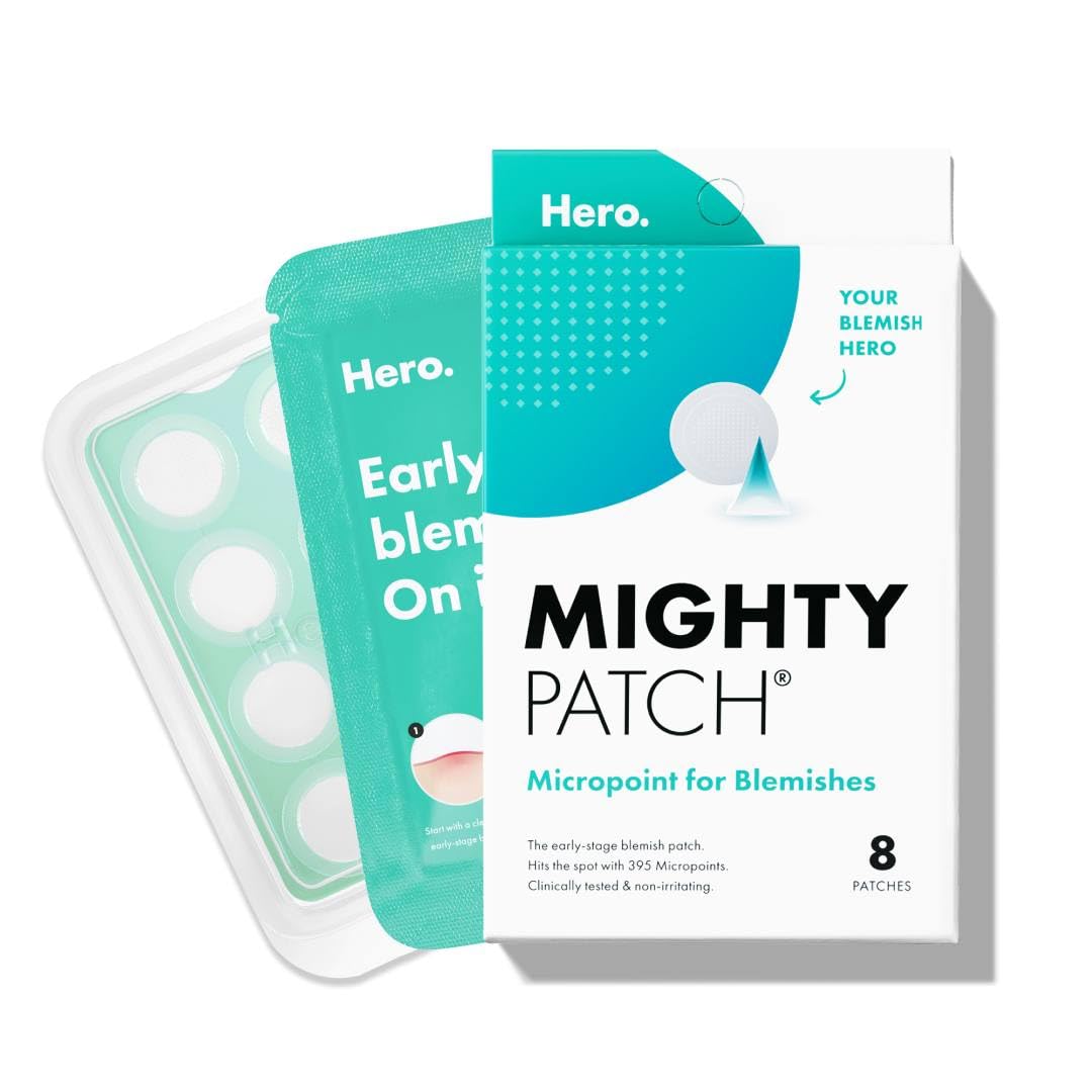Mighty Patch Micropoint¬™ for Blemishes from Hero Cosmetics - Hydrocolloid Acne Spot Treatment Patch for Early Stage Zits and Hidden Pimples, 395 Proprietary Micropoints (8 Patches)