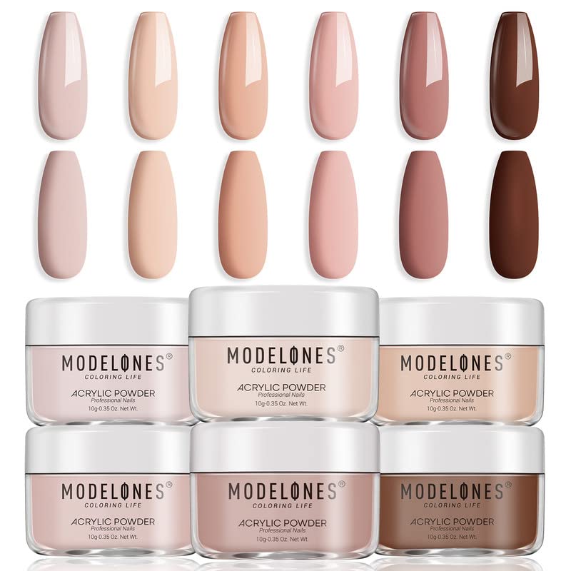 Modelones Acrylic Powder, 6 Pcs Nude Nail Acrylic Powder Set All Seasons Skin Tones Brown Neutral Nail Acrylic Powder for 3D Acrylic Nail Art Nail Carving French Nail Extension, Gifts for Women