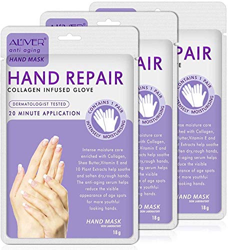 Hand Mask Moisturising 3 Packs, Exfoliating Hand Mask and Natural Therapy Collagen Deep Infused Moisturizing Gloves Repairing Damaged, Dry and Cracked Skin for Women or Men（Lavender)