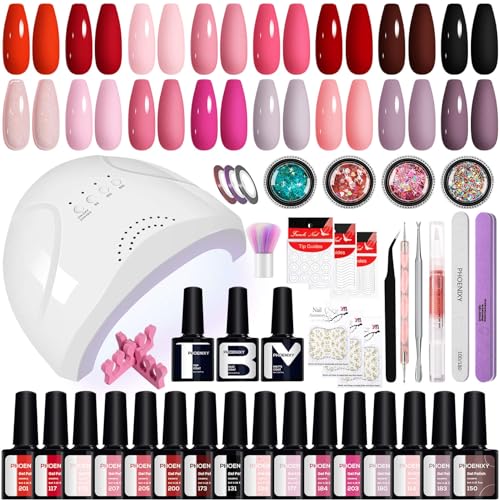Phoenixy Gel Nail Polish Kit with U V Light - 44Pcs Gel Nail Kit with Manicure Tools Gifts for Women