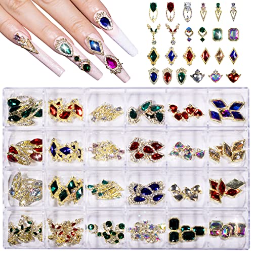 Rhinestones for Nails, 120Pcs 3D Luxury Nail Art Rhinestone Mix Size Charm Metal Alloy Gold Rhinestone Nail Charm Decoration for DIY Nail Decoration