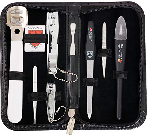 3 Swords Germany - brand quality 9-piece pedicure kit set - callus remover and nail care tools with case - Made in Solingen/Germany