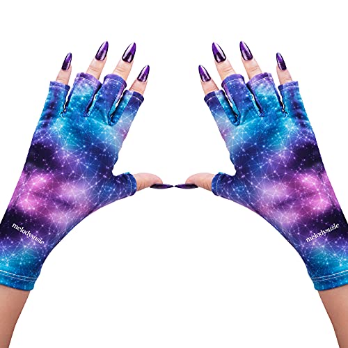 MelodySusie UV Gloves for Nails, UV Lamp Gloves for Manicures Protection, Starry Night Gel Manicure Gloves, Nail Art Skin Care Fingerless UV Shield Gloves