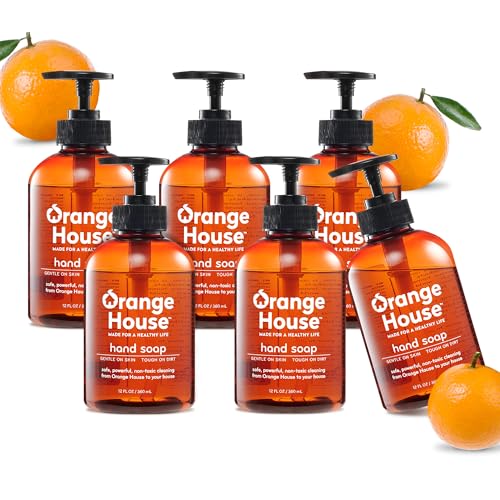 ORANGE HOUSE Liquid Hand Soap with Natural Food-Grade Orange Oil, Fresh Smell, 12 Fl Oz (6 Pack)