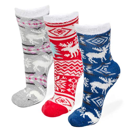 American Mammoth 3 Pairs Cozy Cabin Socks for Women - Aloe Infused Fuzzy Fluffy Comfortable Socks