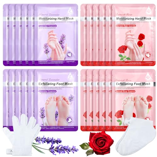Dimsile 24 Pcs Hand Mask and Foot Mask Lavender Rose Spa Party Supplies for Girls Nourish Gloves Socks for Hand and Foot