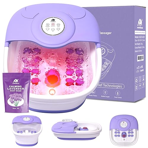 Collapsible Rotary Foot Spa Massager with Heat, Foot Soaker with 16OZ Foot Soak Tub Lavender Epsom Salt, Pedicure Foot Spa for Feet Stress Relief
