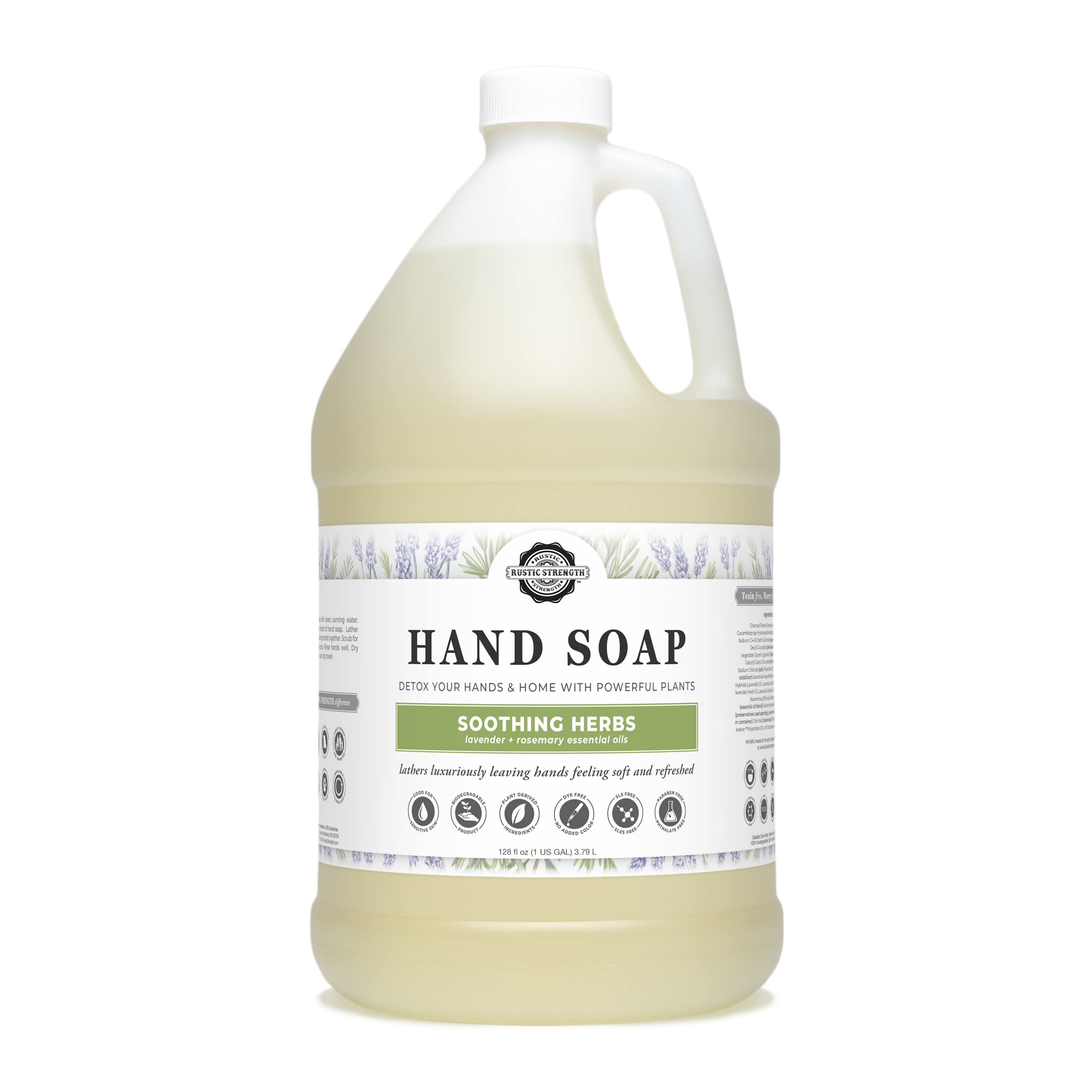 Rustic Strength Liquid Hand Soap, Soothing Herbs, 128 oz refill (lavender/rosemary)