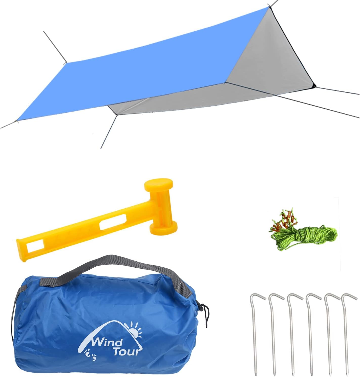 Portable Multifunctional Tent Footprint Traveling Awning Backpacking Tarp Rain Fly Tarp Tent Waterproof Shelter Outdoor Camping Tarp Sun Shelter for Hiking, Beach (118×177 in)