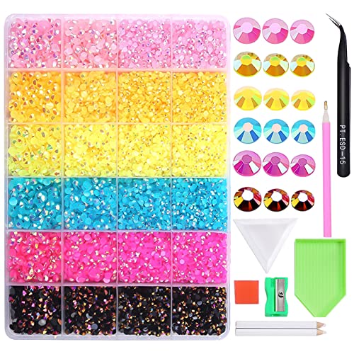 BELICEY 24000Pcs Pink Yellow Blue Flatback Jelly Crystal Rhinestone Kit for Craft Mixed Colors Size Nail Arts Rhinstones Bulk Bling Crystals Stone Gems for Nail DIY Makeup Crafts Jewelry Accessories