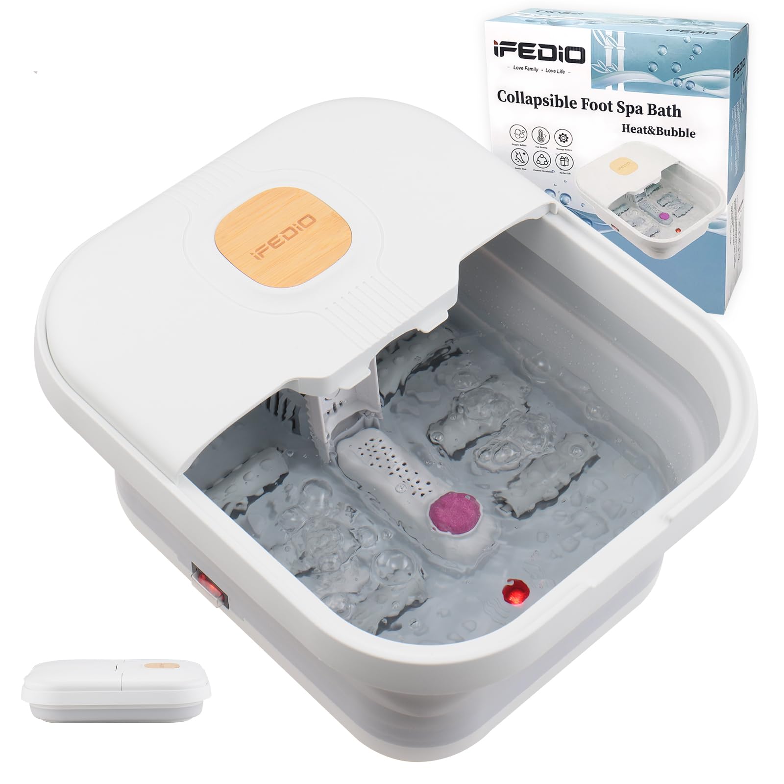 iFedio Collapsible Foot Spa with Heat, Bubble,and Massage,Foot Bath Massager with 6 Massage Rollerand Pumice Stone,Pedicure Foot Spa,Foot Soak Tub for Relaxation and Stress Relief