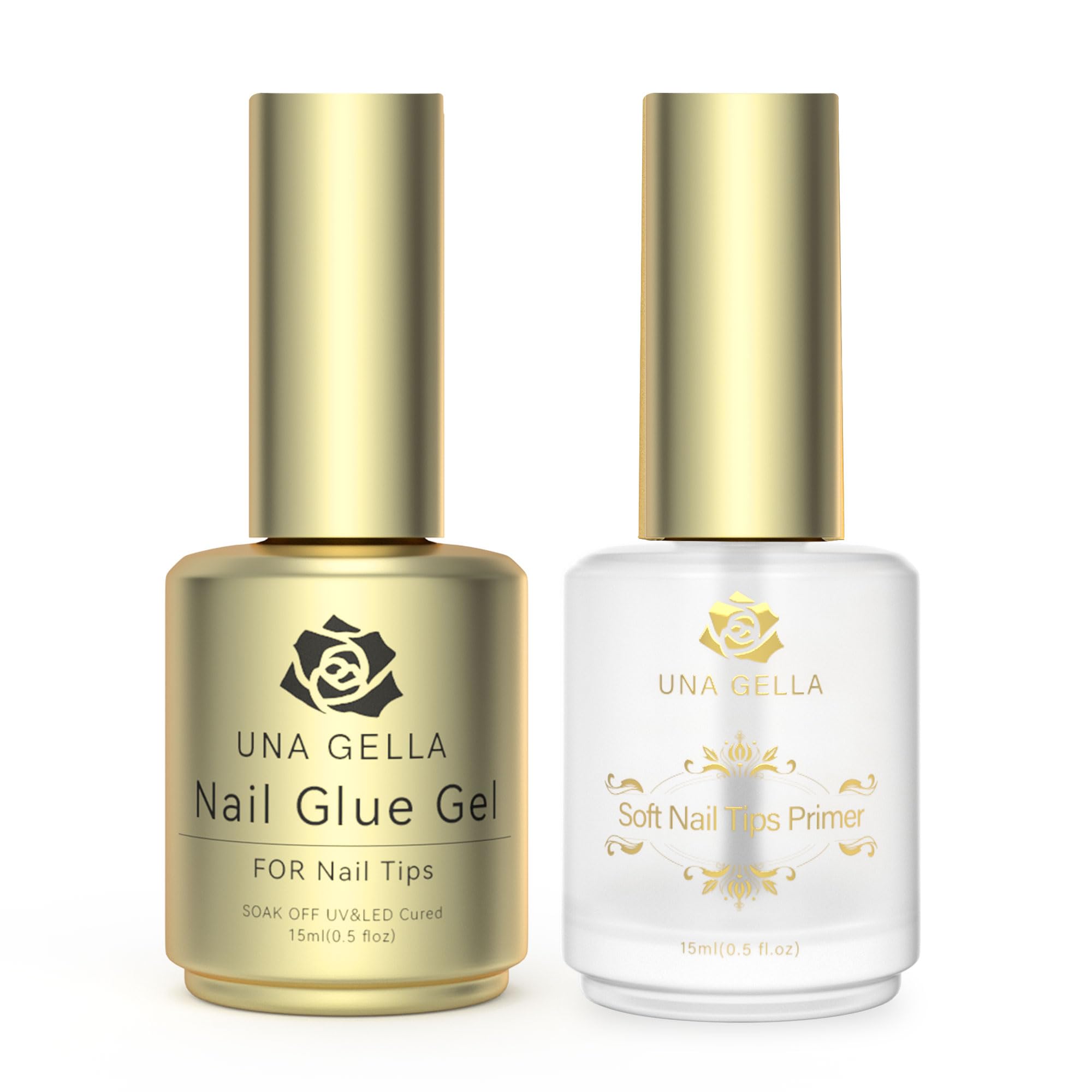 UNA GELLA Gel Nail Glue and Tip Primer Set - Extra Strong Gel x Nail Glue Long Lasting Nail Glue Gel for Acrylic Nails Base Gel Blooming Gel U V LED Lamp Cure Needed with Nail Tips Primer
