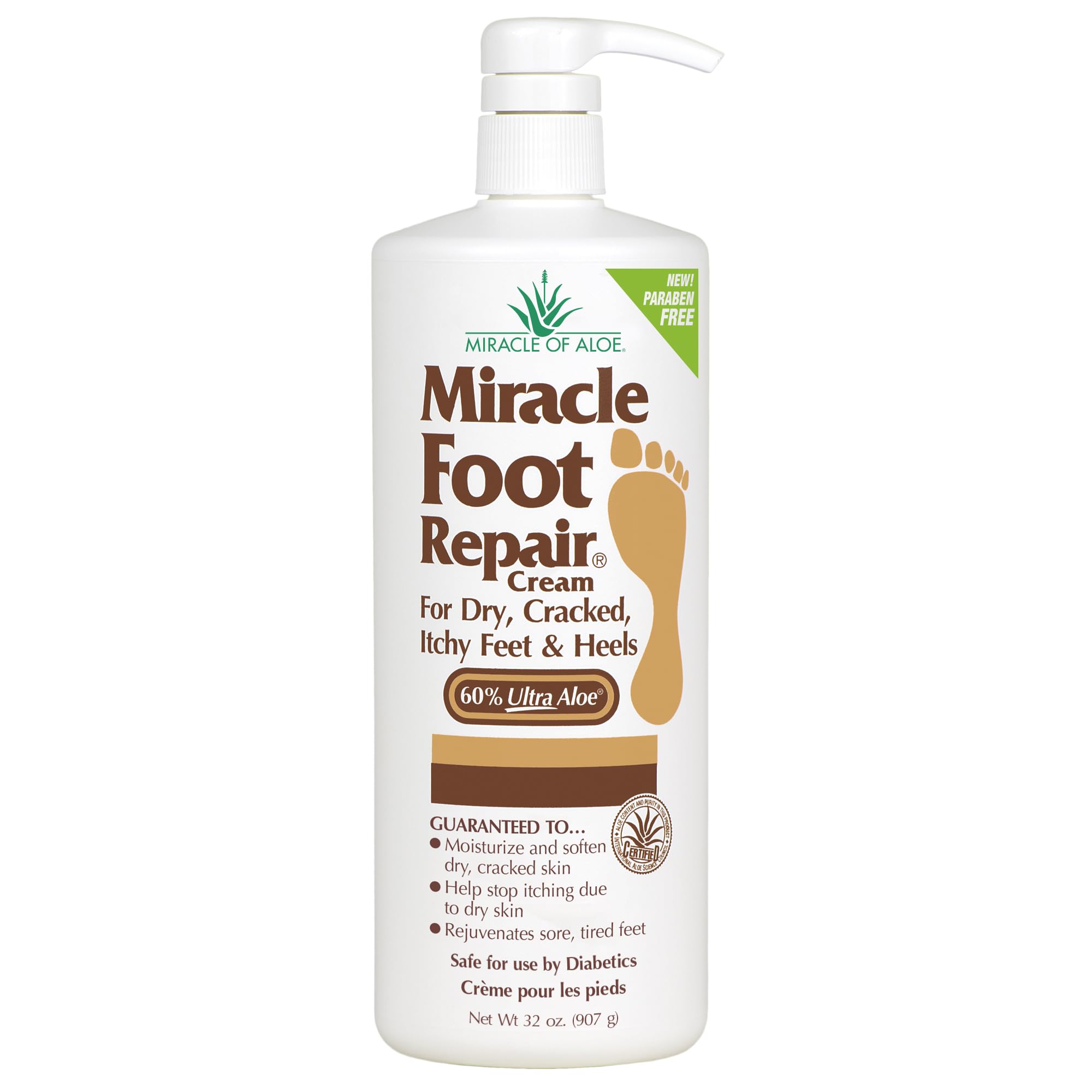 Miracle Foot Repair Cream, 32 oz Repairs Dry Cracked Heels and Feet, Diabetic-Safe, 60% Pure Ultra Aloe Moisturizes, Softens, and Repairs, Relief from Discomfort of Ingrown Toenails