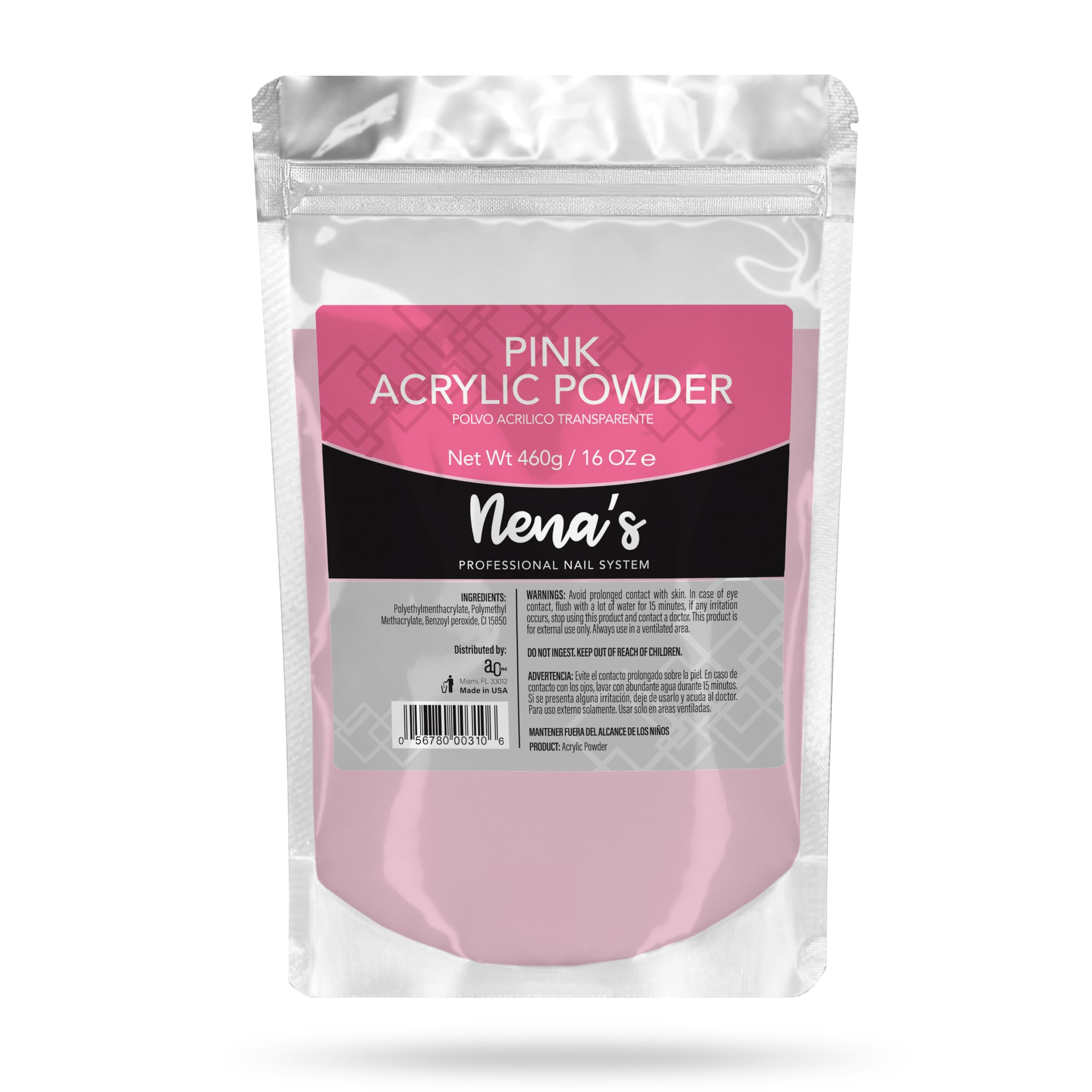 Nena's Superior Sculpting Powder Professional Acrylic Nail System Clear Blush Pink Medium Pink 16 oz 460 g (Pink)