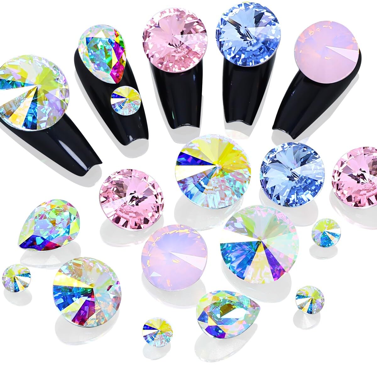 DONGZHOU Mixed Large Crystal AB Nail Rhinestones Diamond Bling Big 3D Nail Crystal Gem Stone (Mixed Size 4)