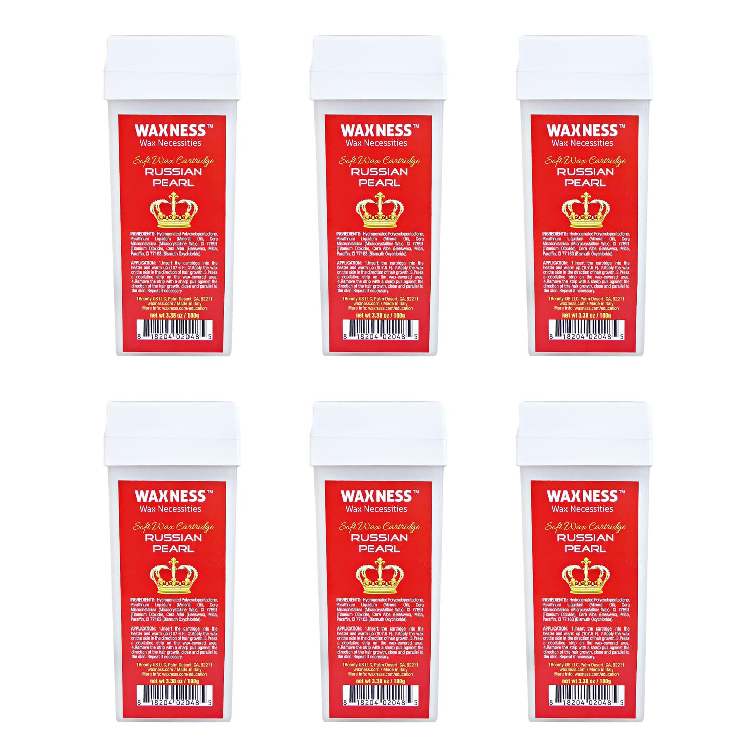 Wax Necessities Waxness Shimmery Russian Pearl Soft Depilatory Wax Cartridge 3.38 Ounces Pack of 6
