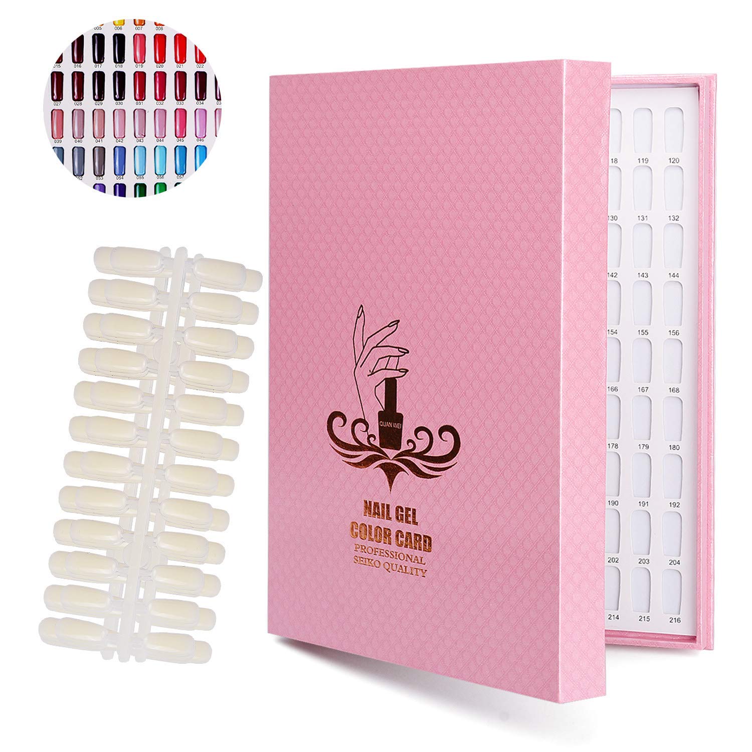 Noverlife 216 Nail Colors Chart Display, Nail Gel Polish Display Book with 216 False Nail Tips, Professional Salon Nail Color Swatches Nail Practice Card Board