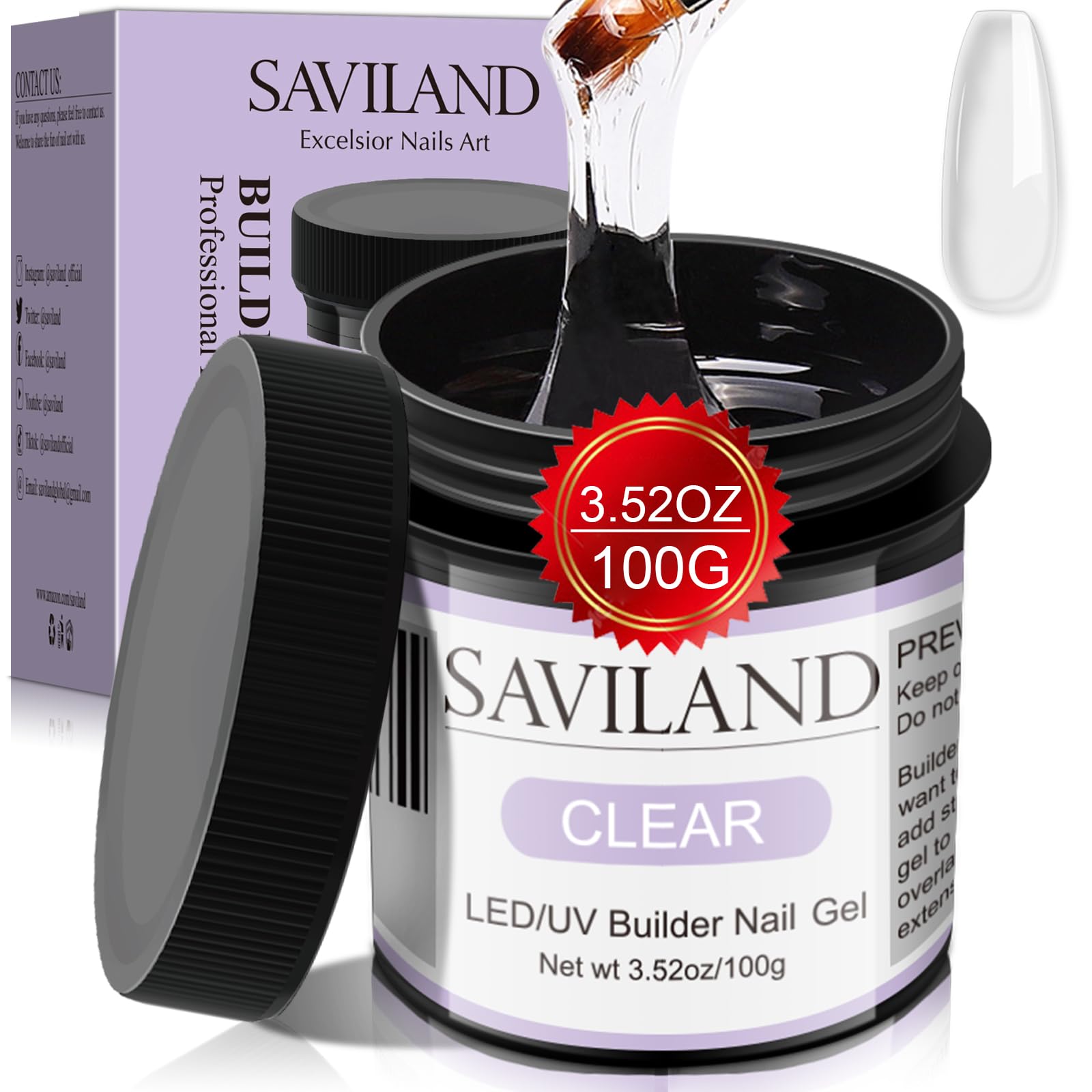 Saviland LED and U V Builder Nail Gel - 100G Large Capacity Clear Hard Gel for Nails, Nail Extension Gel Nail Strengthen Nail Hard Gel Builder Nail Gel Kit Nail Stuff for DIY Nail Art Manicure Set