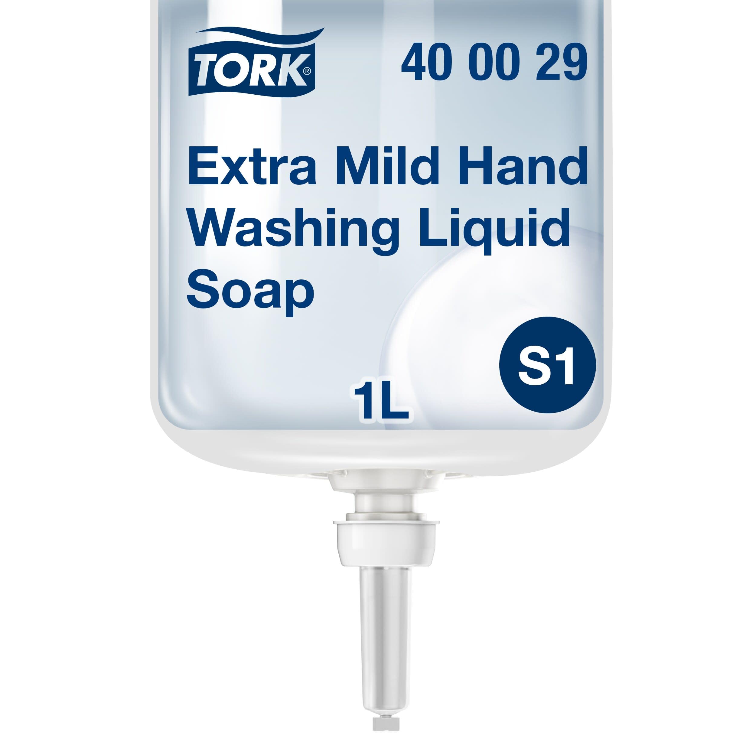 Tork Extra Mild Hand Washing Liquid Soap S1, No Fragrance Added, 6 x 1L, 400029 (Formerly 400011), 0.17 Fl Oz (Pack of 6)