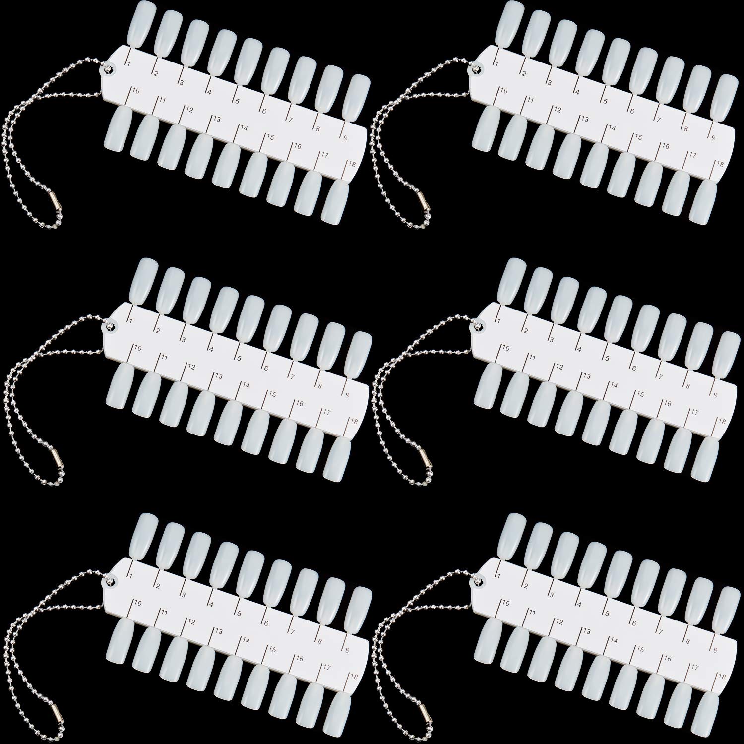 6 Sets 216 Tips Double Layer Nail Color Display Card Plastic Polish Board Nails Display Palette Board with Chain for Nail Design Practice Design Training