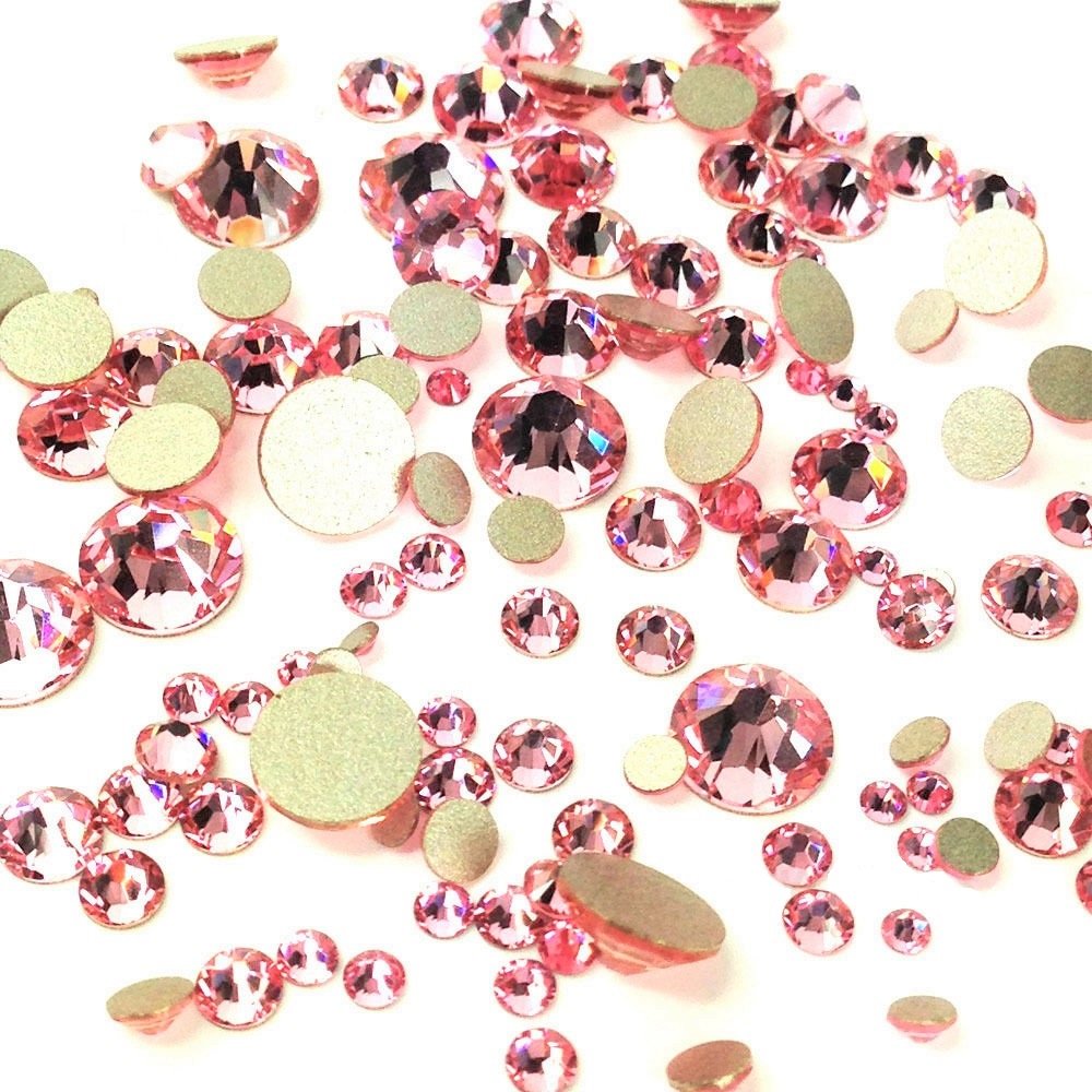 Light Rose (223) Pink 144 pcs Swarovski 2058/2088 Crystal Flatbacks Pink Rhinestones Nail Art Mixed with Sizes ss5, ss7, ss9, ss12, ss16, ss20, ss30