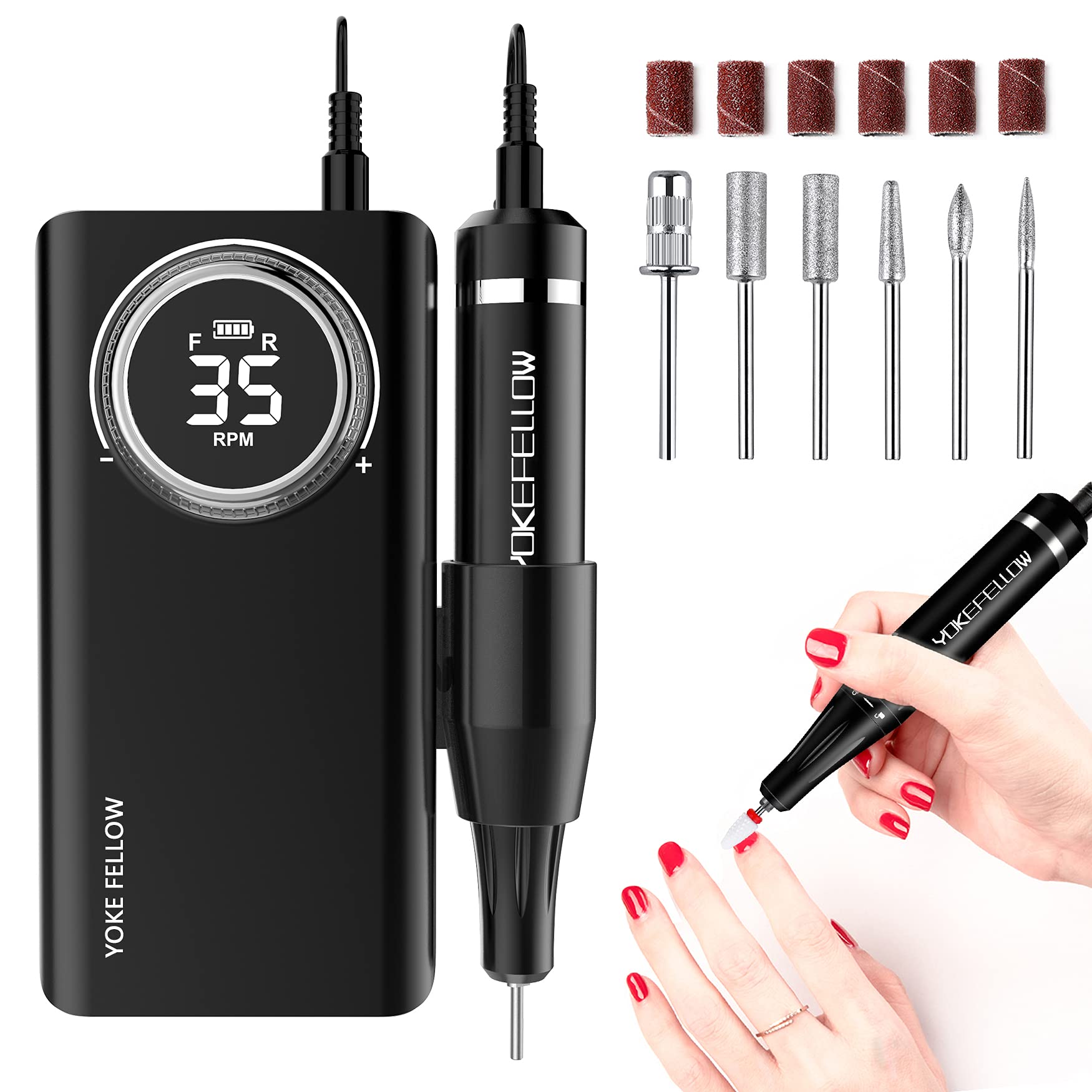 YOKE FELLOW Professional Nail Drill - 35000RPM Nail Drills for Acrylic Nails Professional Nail Drills Machine for Acrylic Removal Polishing Tools Kit for Salon Home Use