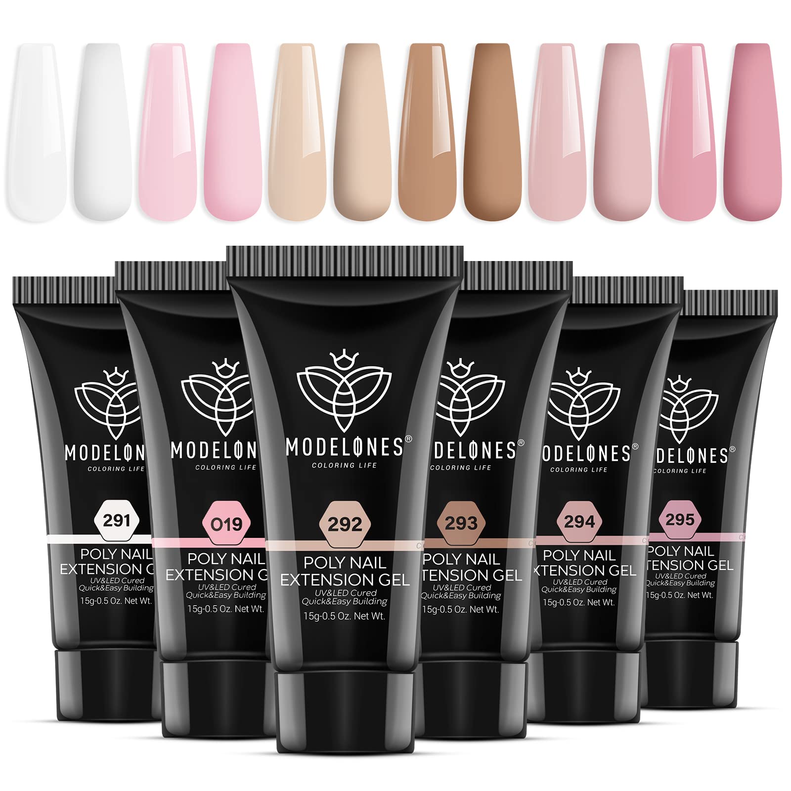 modelones Poly Extension Gel Kit for Nail, 6 Colors Pink Nude Collection Poly Nail Gel Set Builder Nail Gel Gentle Colors French Manicure DIY Design Nail Art Home Salon Beauty Gift