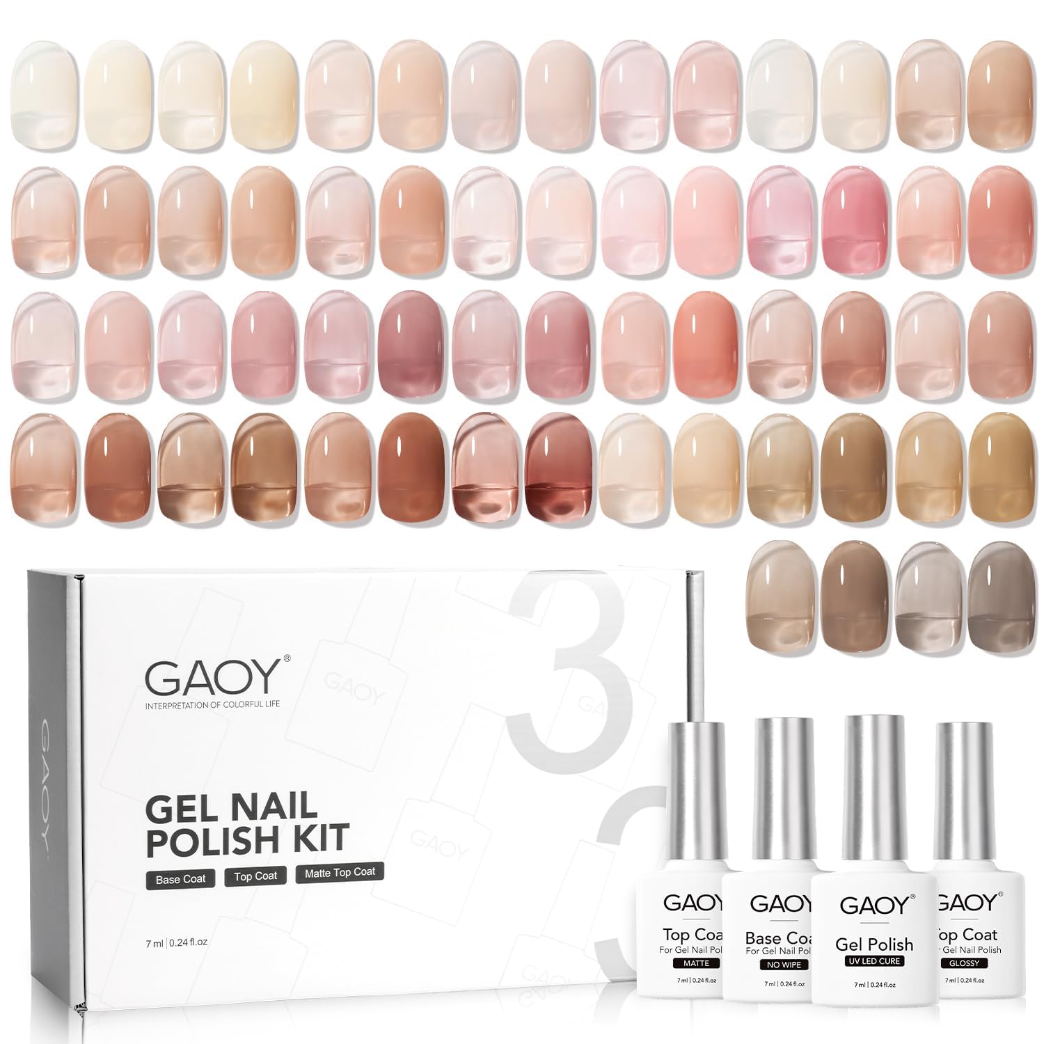 GAOY Jelly Gel Nail Polish, 33Pcs Sheer Pink Nude Gel Nail Polish Set with Glossy & Matte Top Coat and Base Coat for Nail Art DIY at Home