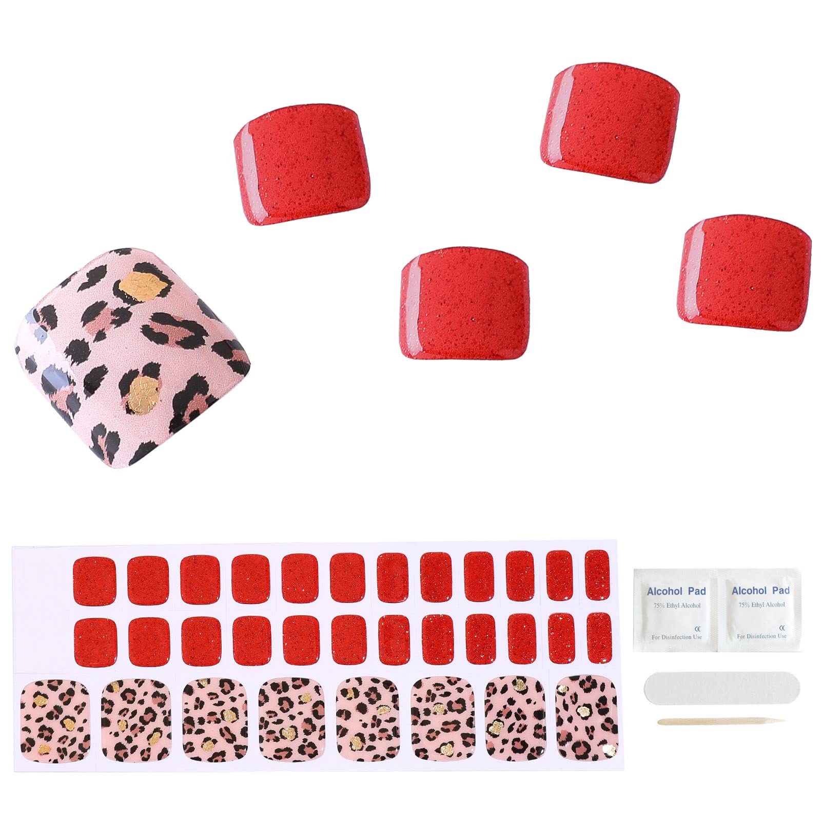 ACROIN Semi Cured Gel Toenail Strips, Toenail Wraps, 32 Stickers, Need Nail Lamp, Salon-Quality, Long Lasting,  Easy to Apply & Remove, Includes Cleaning Pad, Nail File, Wooden Stick - Modern Cheetah