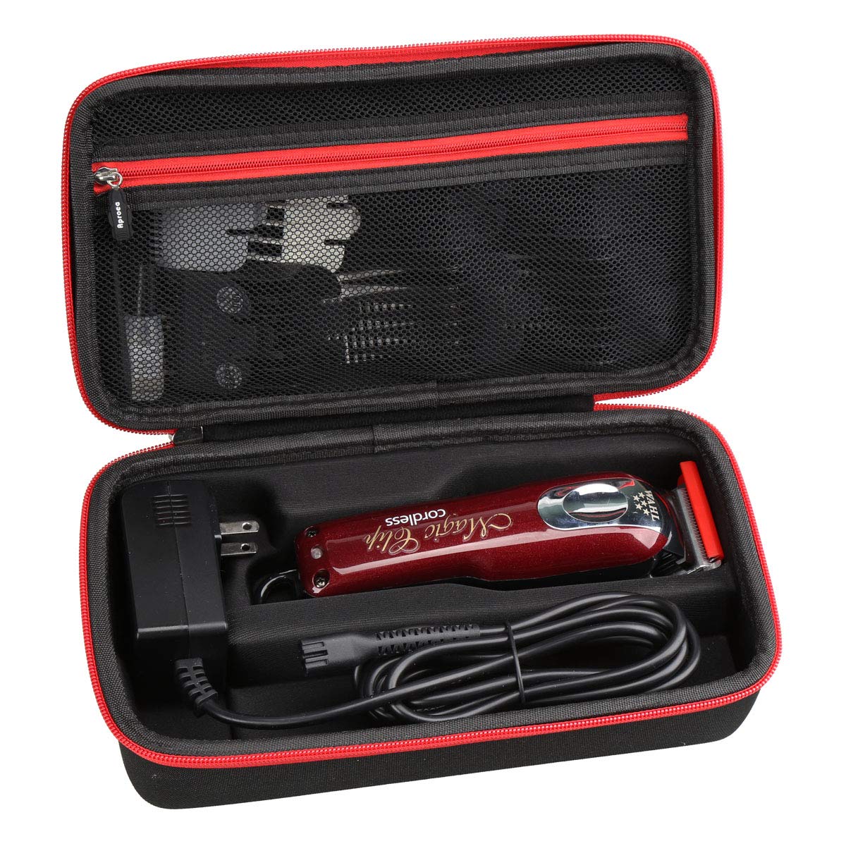 Aproca Hard Travel Storage Case Compatible with Wahl Professional 5-Star #8148#8504 Cord/Cordless Magic Clip (Black with red zipper).